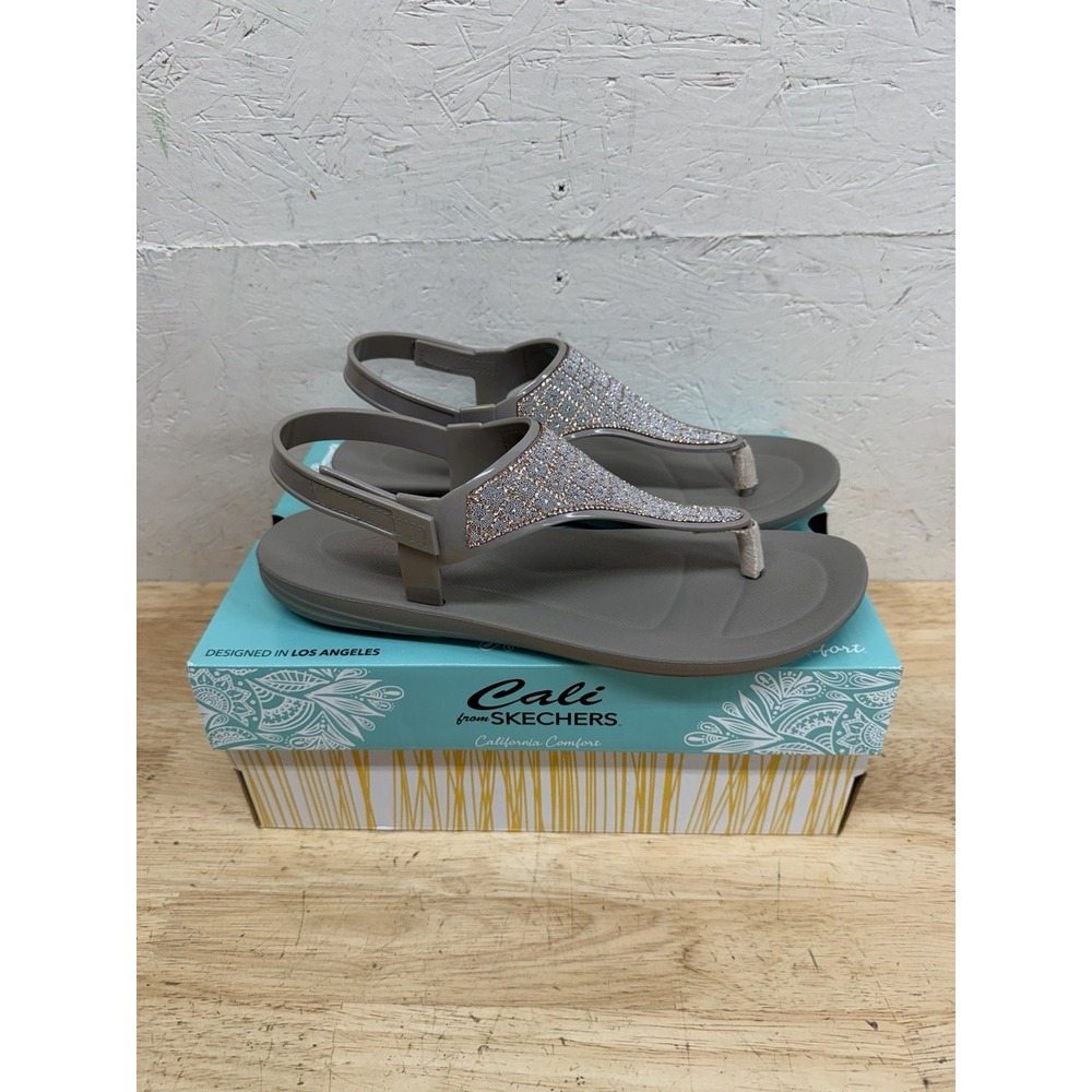 Skechers Cali Meditation Rock Crown Sandals Taupe Womens 10 Rhinestone Slingback